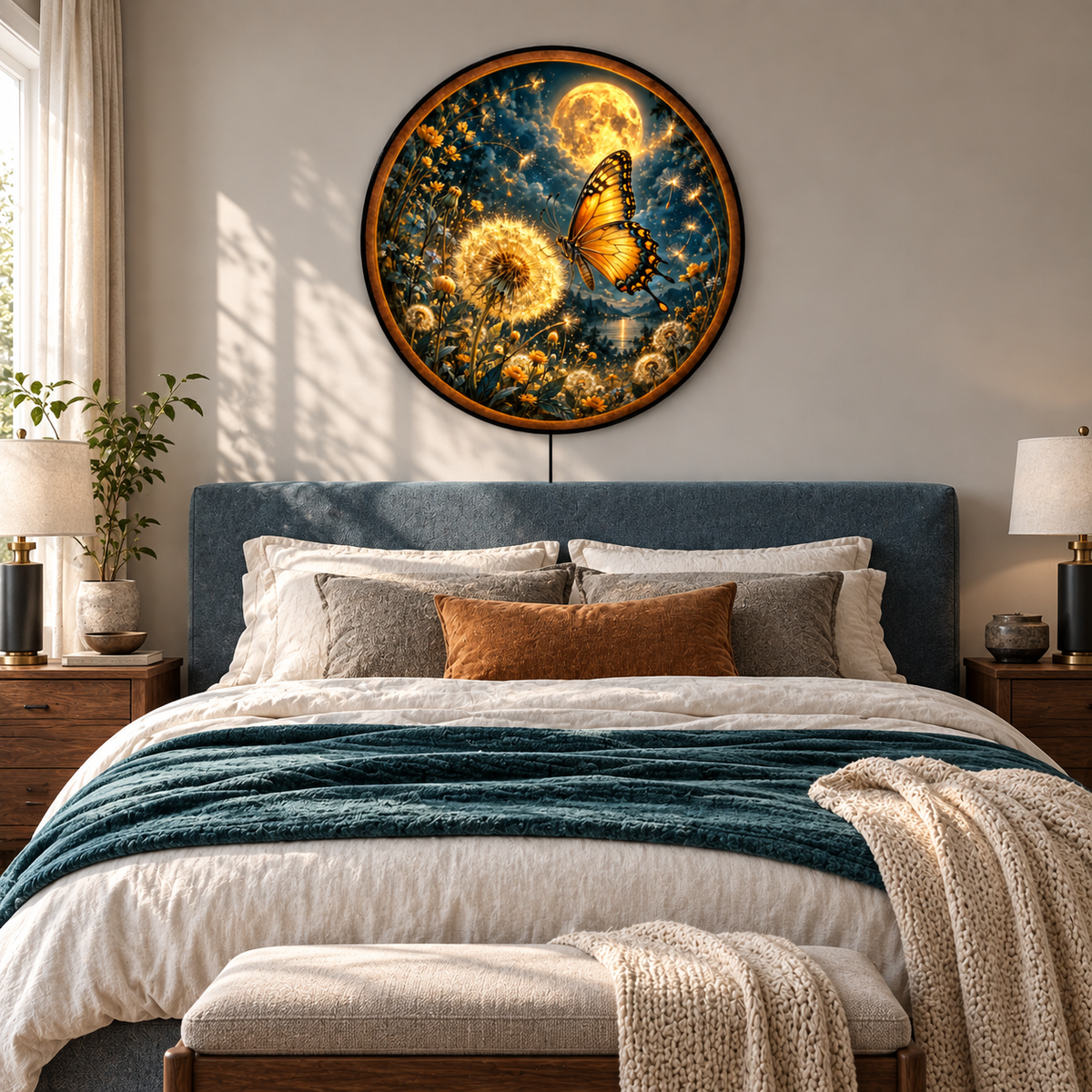 Golden Wishes – Handcrafted Round LED Wall Art