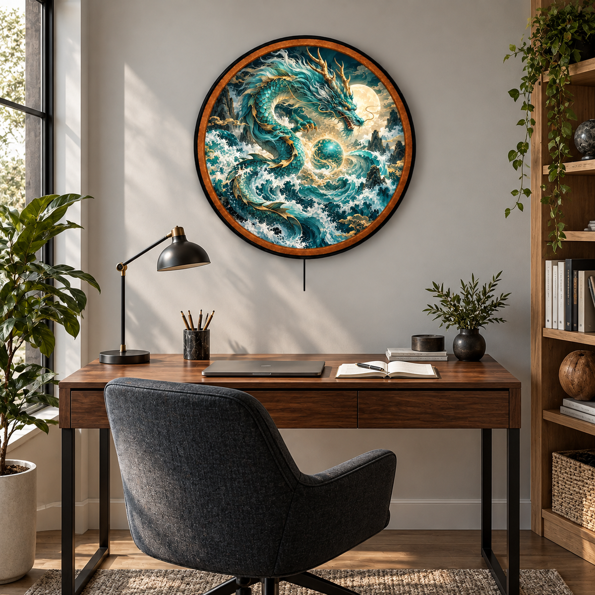 Ocean Dragon – Handcrafted Round LED Wall Art