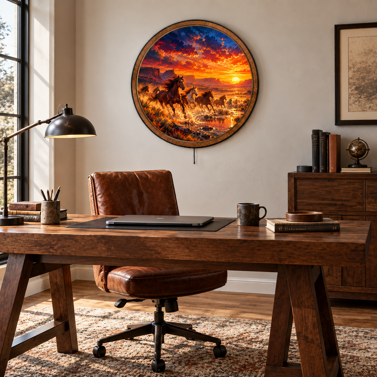 Wild Horses Canyon Sunset Circular LED Wall Art