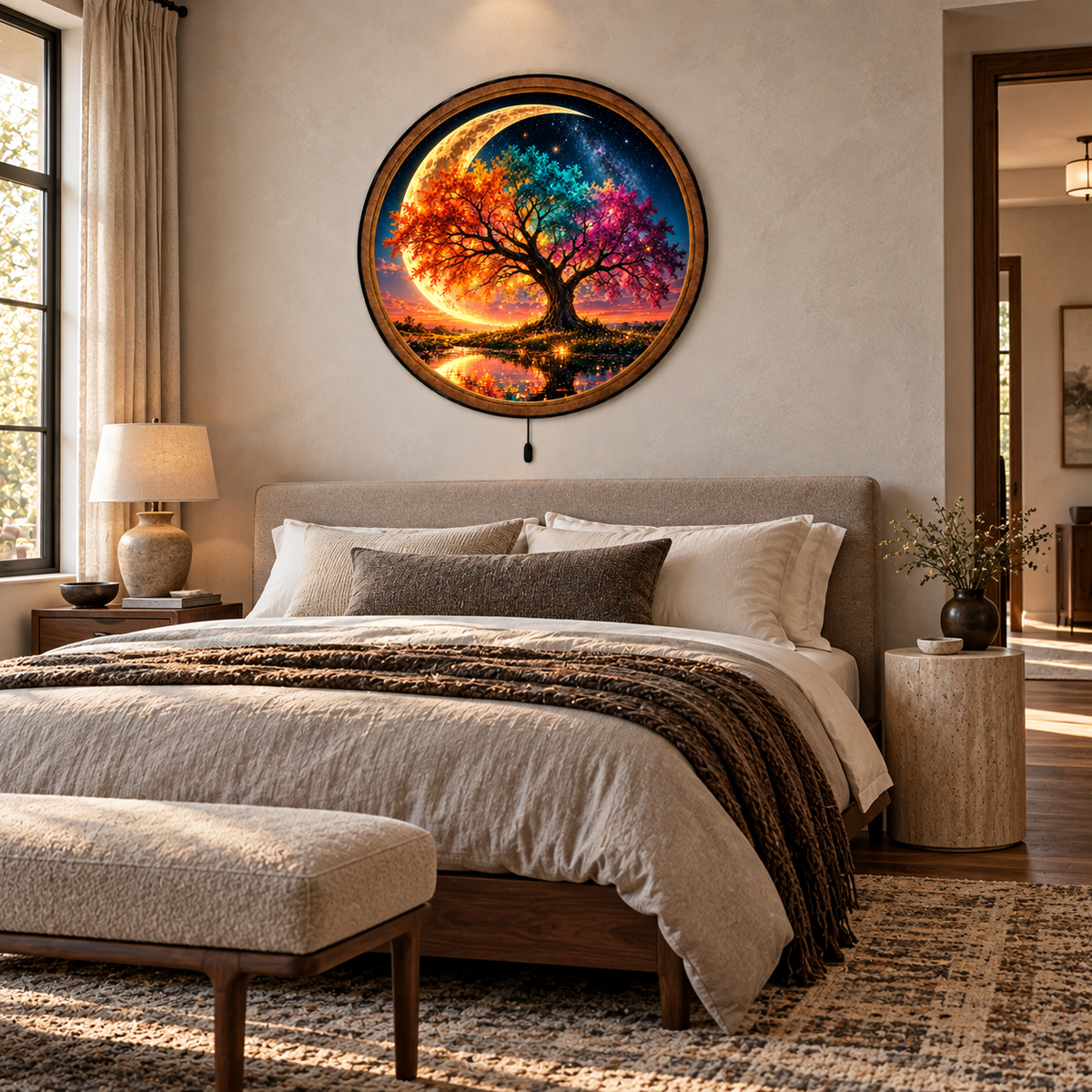 Handcrafted Celestial Tree of Seasons LED Wall Art