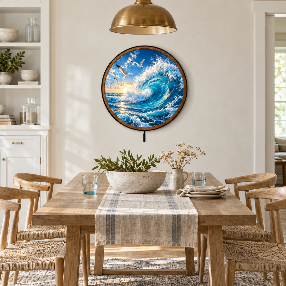 Handcrafted Ocean Wave LED Wall Art – Turquoise Seascape & Flying Seagulls