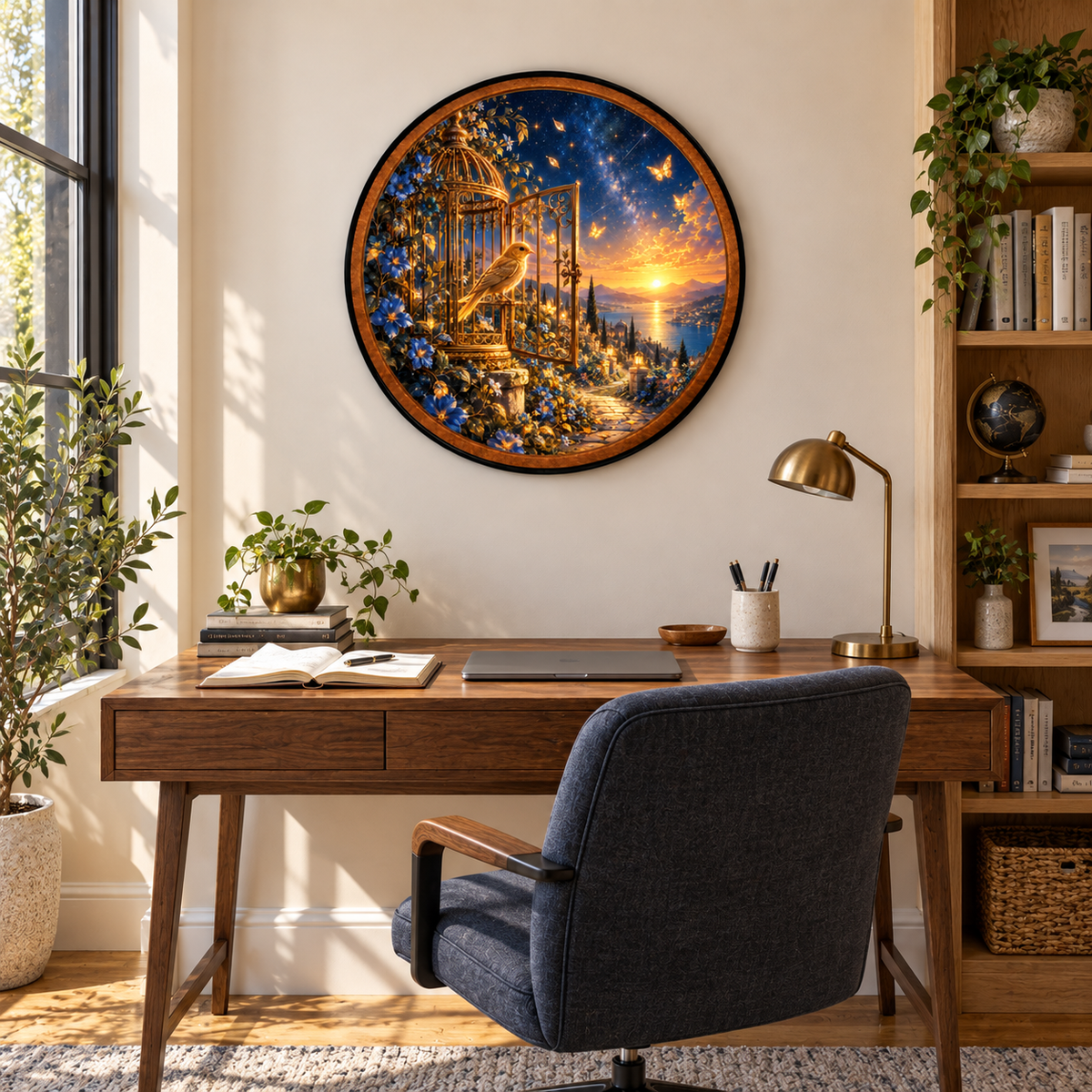 Wings of Freedom – Handcrafted Round LED Wall Art