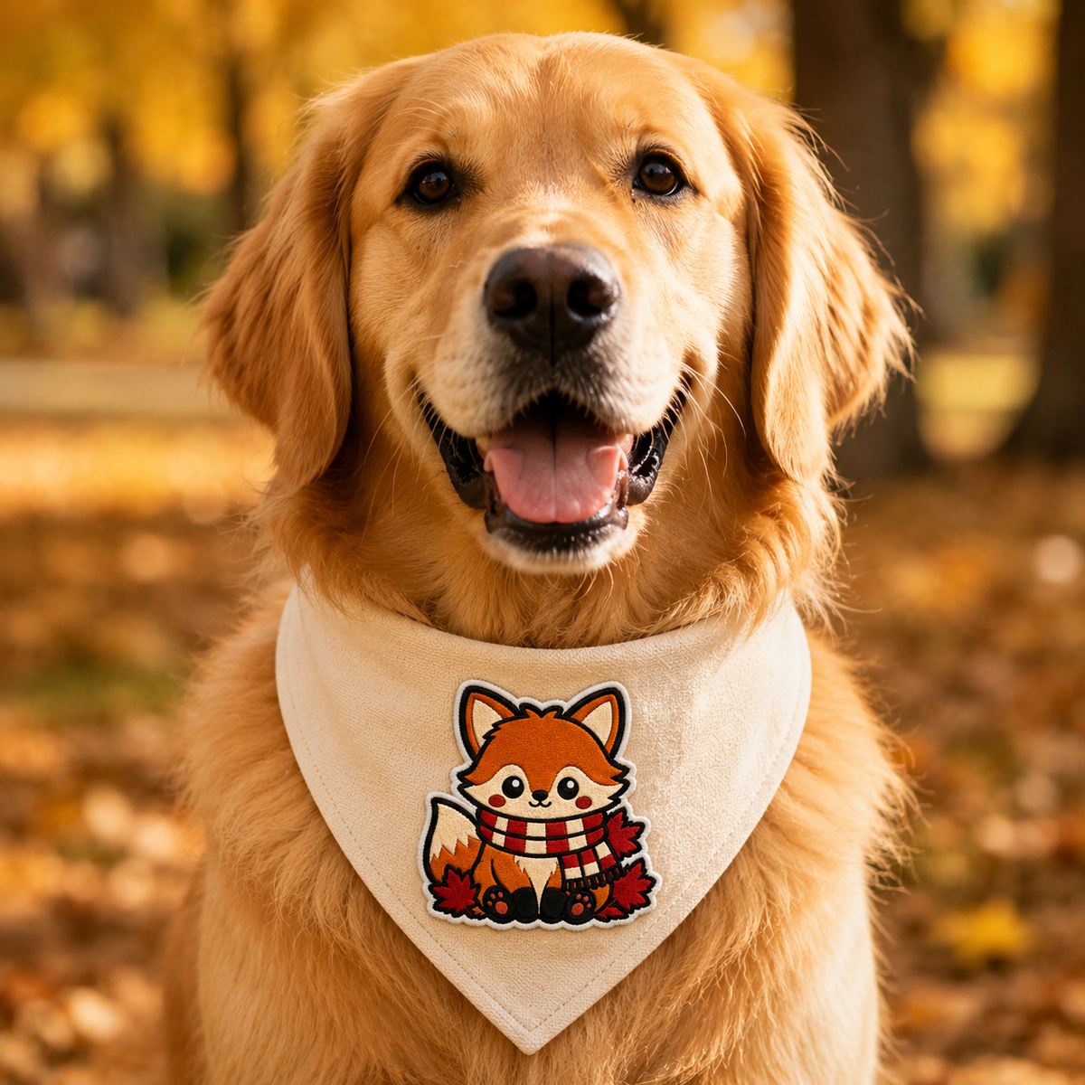 Autumn Fox Embroidered Iron-On Patch – Cozy Fall Fox with Scarf Applique