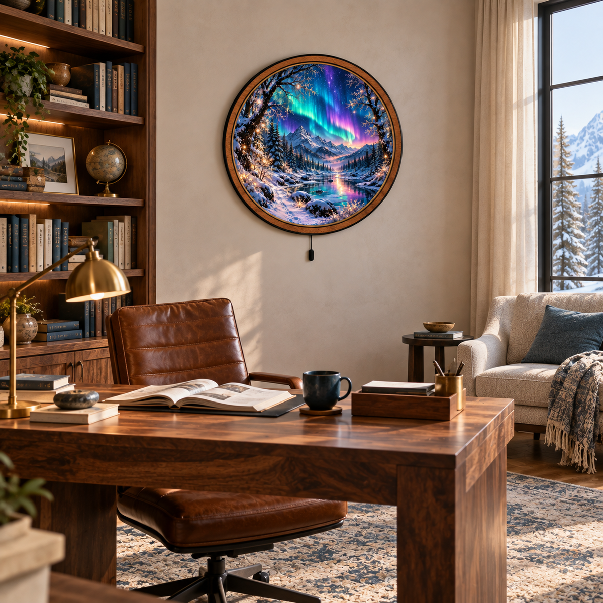 Handcrafted Northern Lights Winter Landscape LED Wall Art