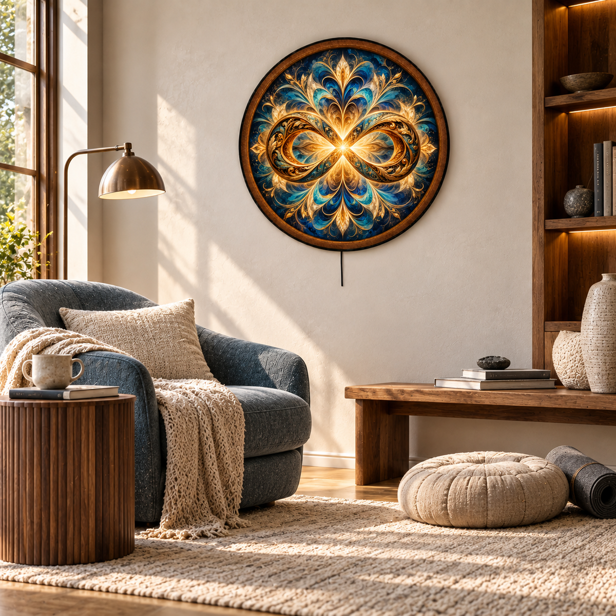 Golden Infinity Blue Mandala LED Wall Art