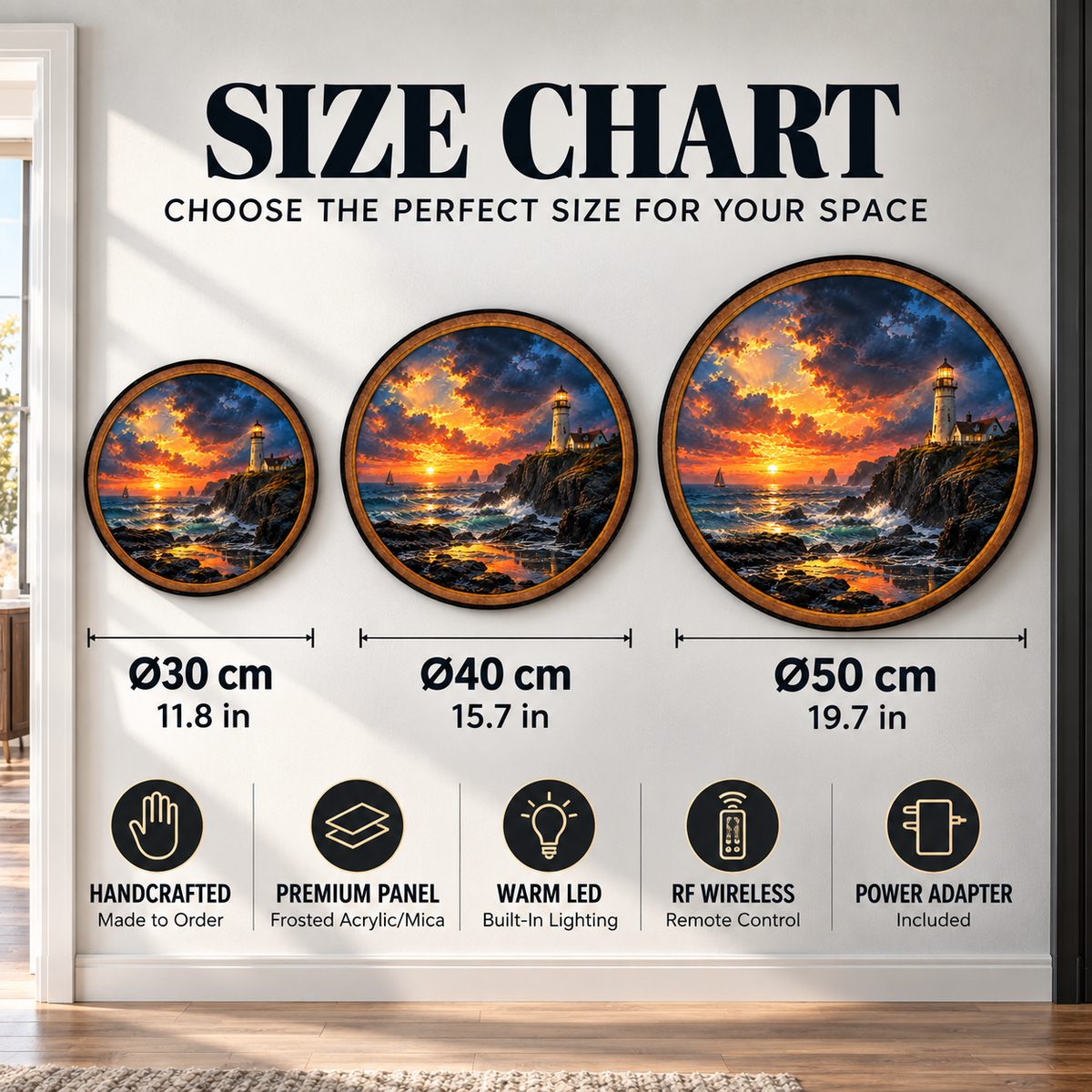 Stormy Lighthouse Sunset Coastal Circular LED Wall Art