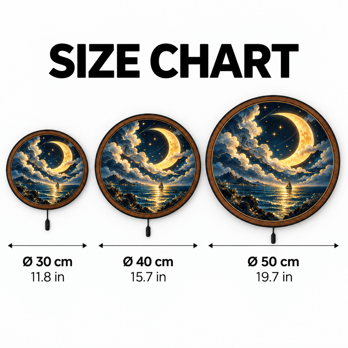 Golden Crescent Voyage – Moonlit Ocean LED Wall Art