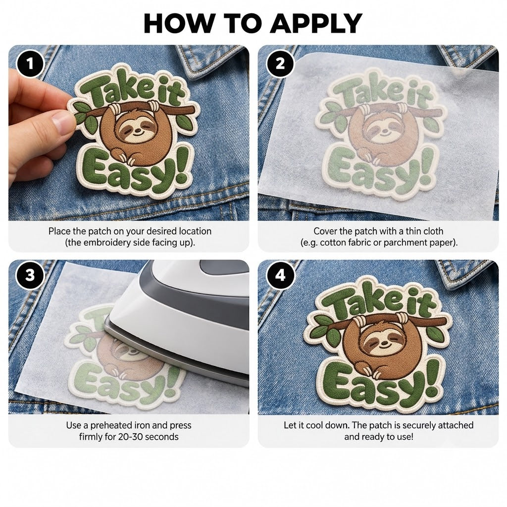 Take It Easy Sloth Embroidered Iron-On Patch – Cute Motivational Applique