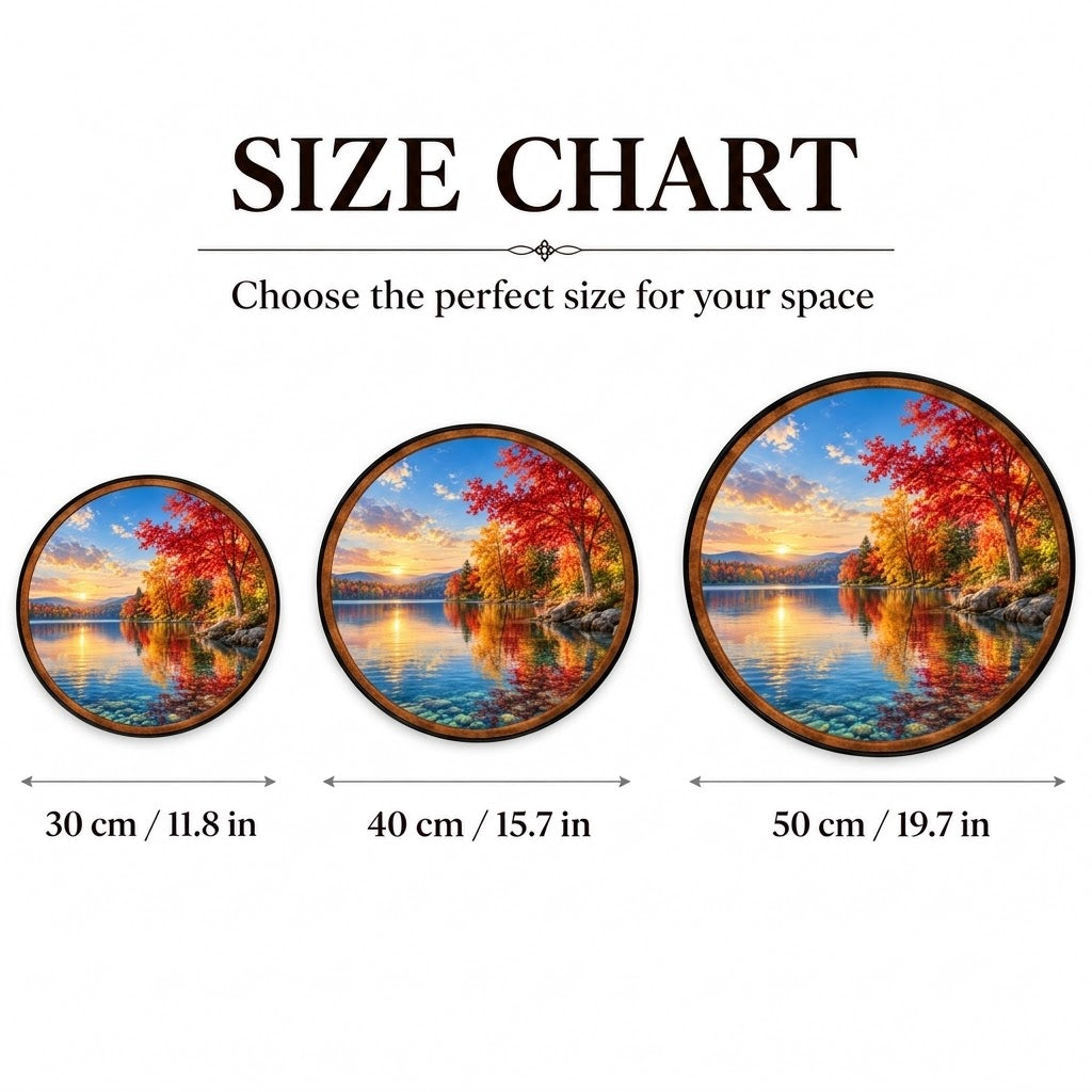 Autumn Lake Sunset – Handcrafted Round LED Wall Art