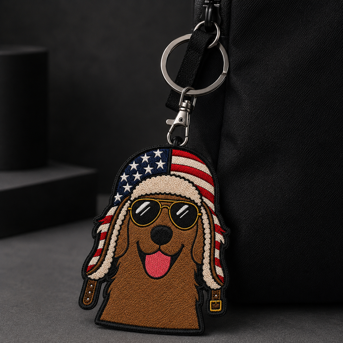Patriotic Dog Embroidered Iron-On Patch – American Flag Aviator Dog Applique
