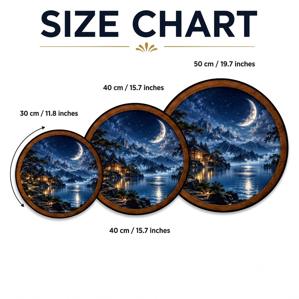 Handcrafted Moonlit Mountain LED Wall Art – Serene Lake & Japanese Pavilion