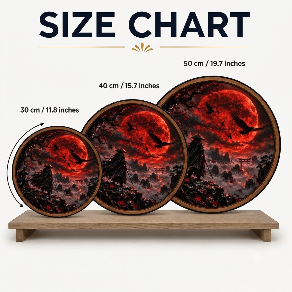 Handcrafted Crimson Moon Samurai Fantasy LED Wall Art