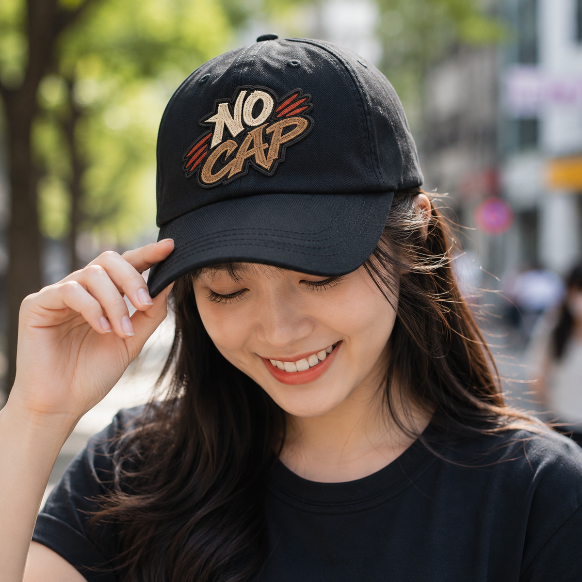 No Cap Embroidered Iron-On Patch – Trendy Slang Lettering Applique