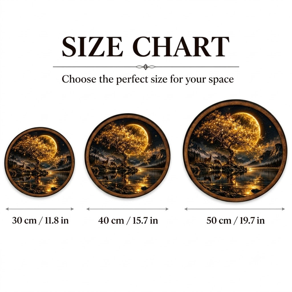Golden Moonlight – Handcrafted LED Wall Art | Golden Tree, Full Moon & Deer