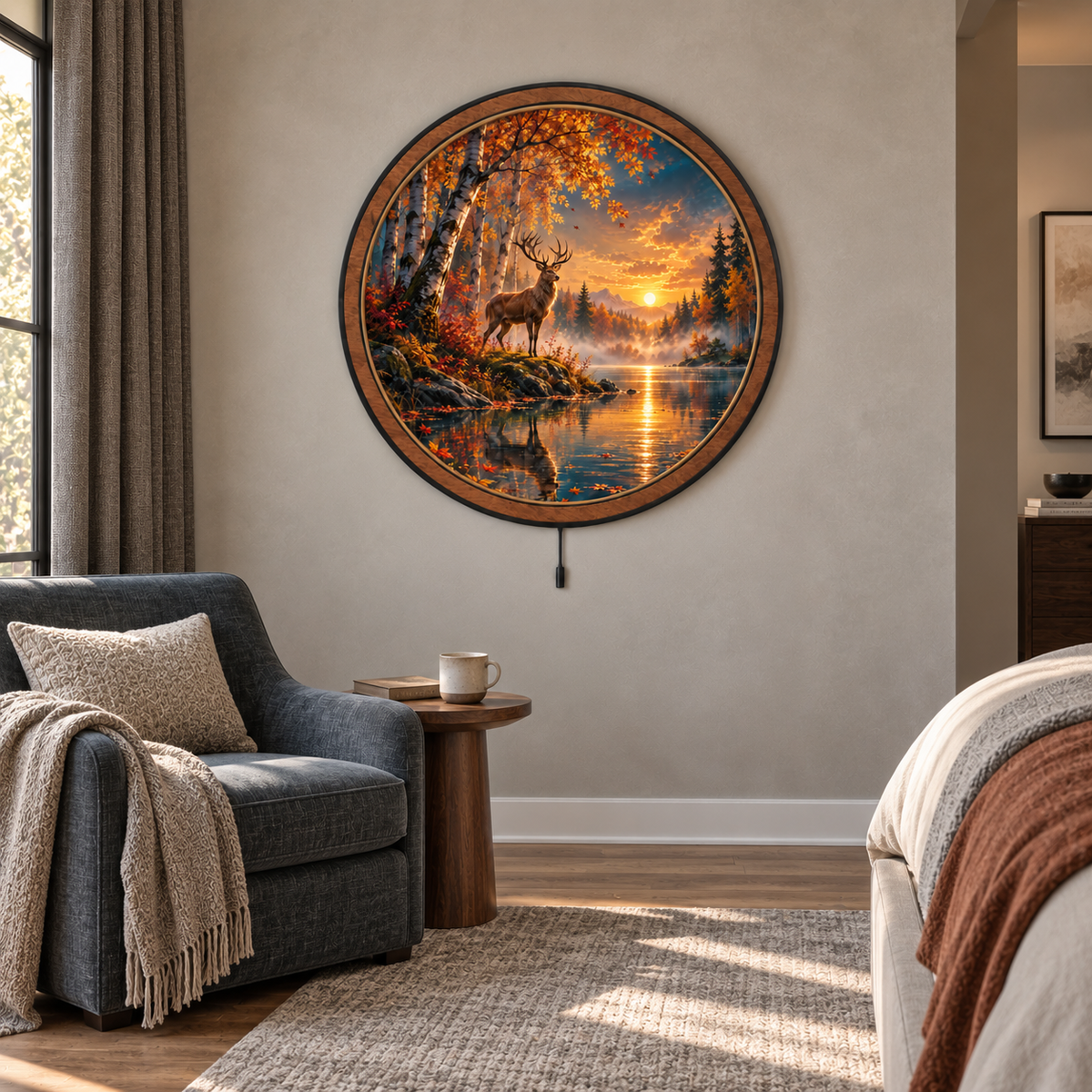 Autumn Majesty – Golden Deer Lake LED Wall Art