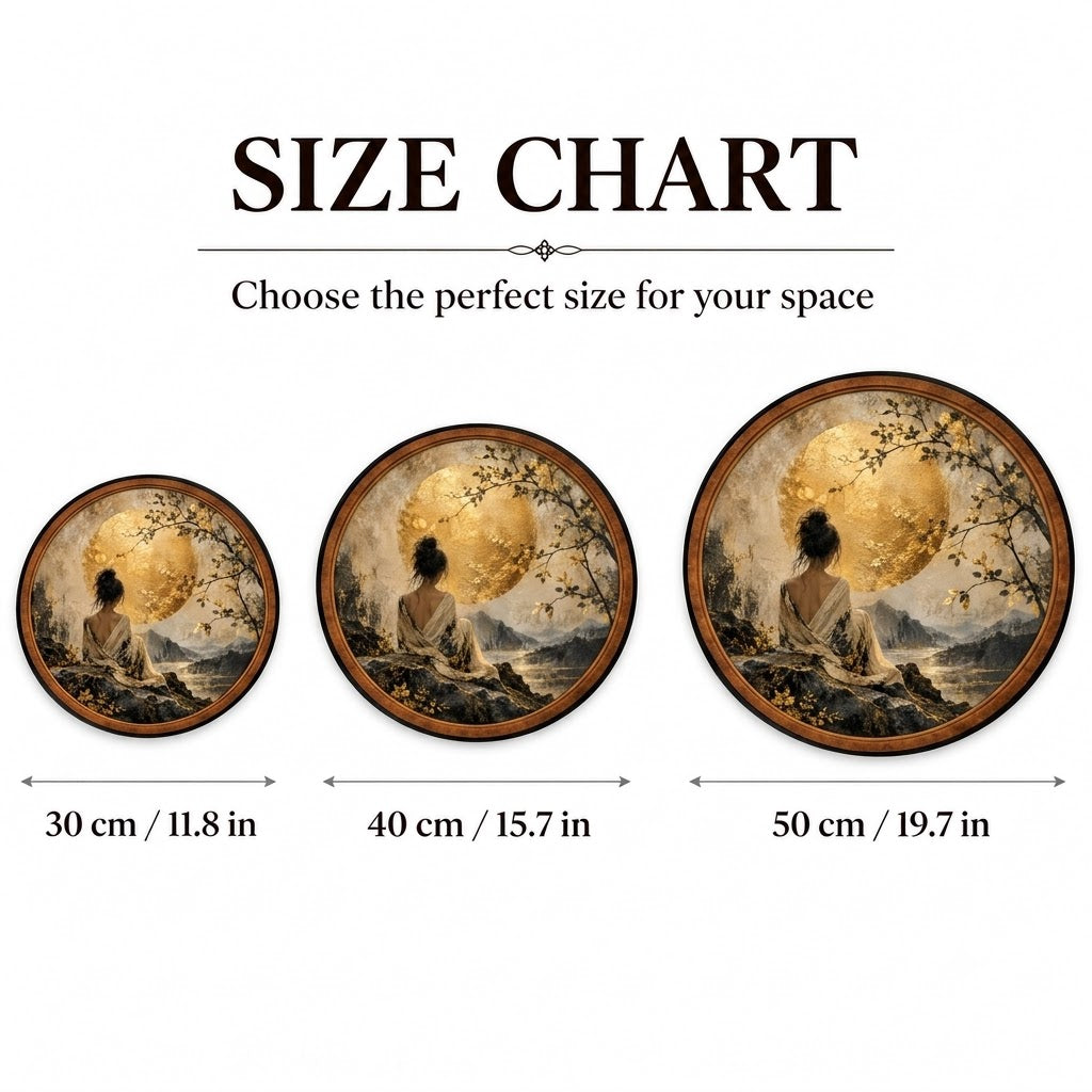 Golden Moon Serenity – Handcrafted Round LED Wall Art