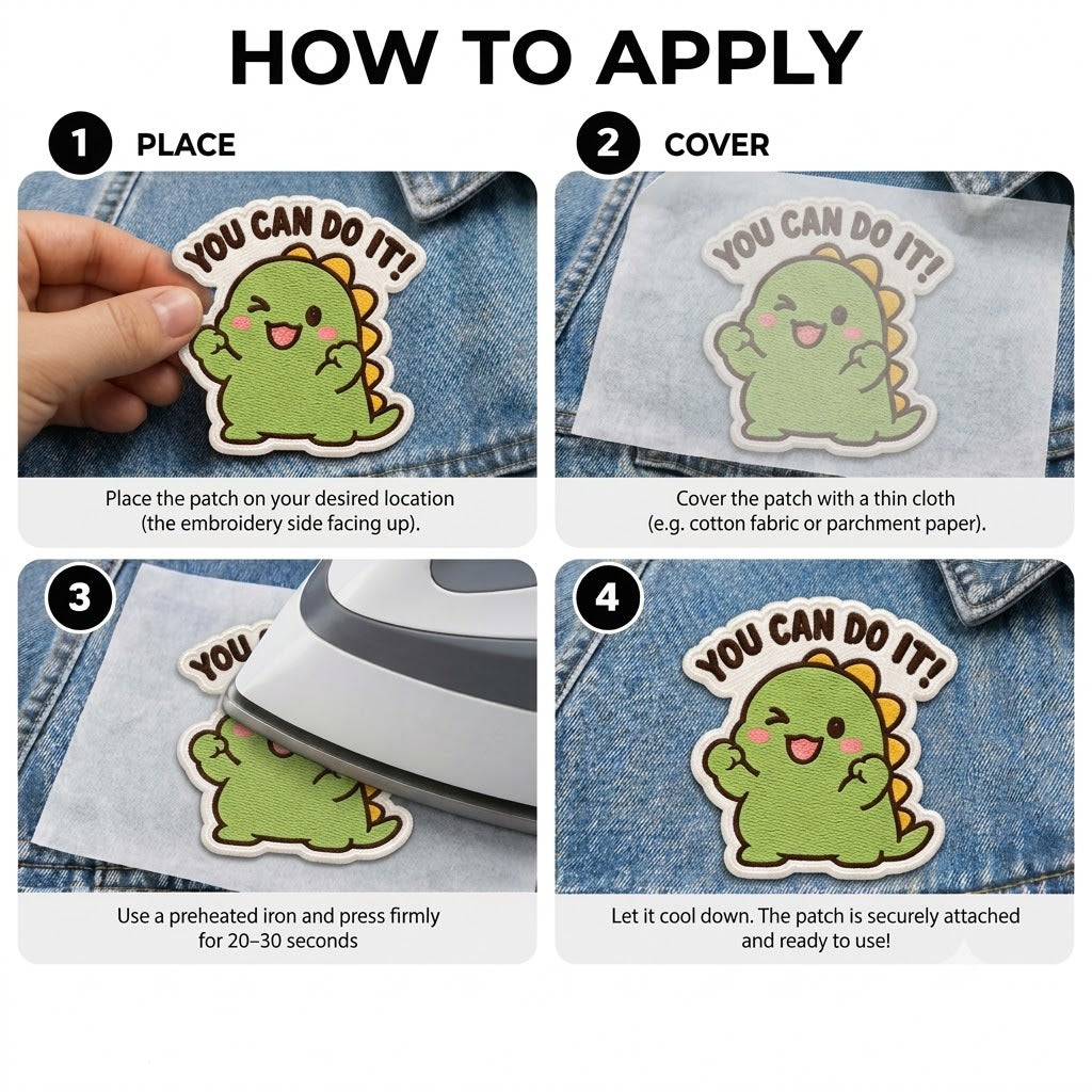 You Can Do It Cute Dinosaur Embroidered Iron-On Patch