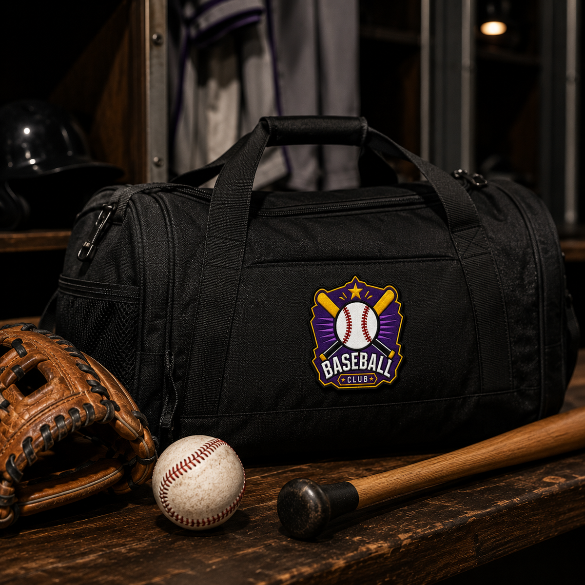 Baseball Club Embroidered Patch – Purple & Gold Varsity Sports Badge