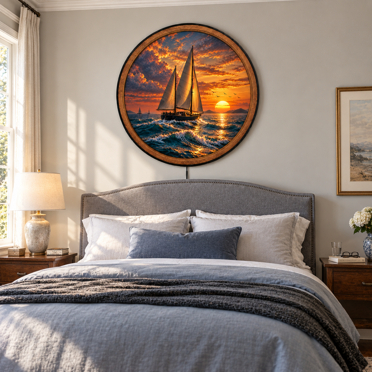 Golden Horizon Sailboat – Sunset Ocean LED Wall Art