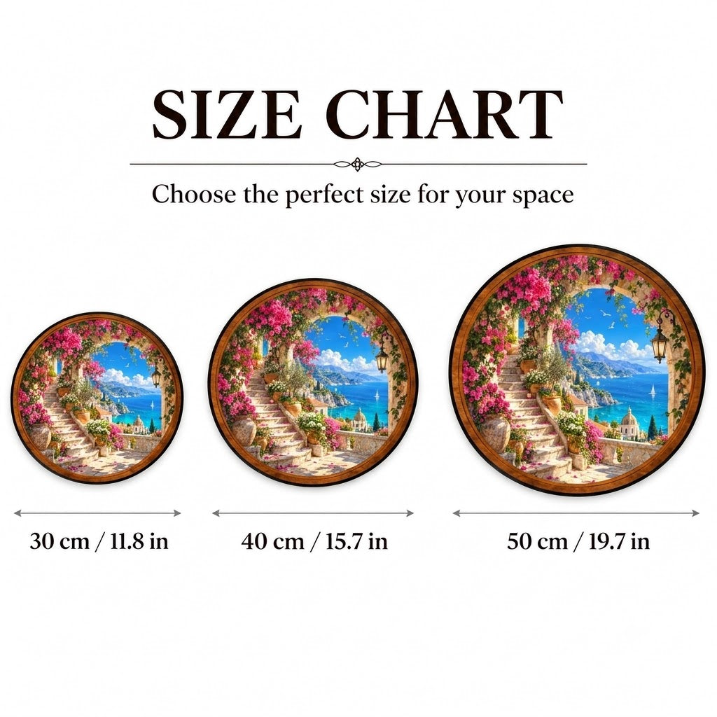 Amalfi Coast Bloom – Handcrafted Round LED Wall Art