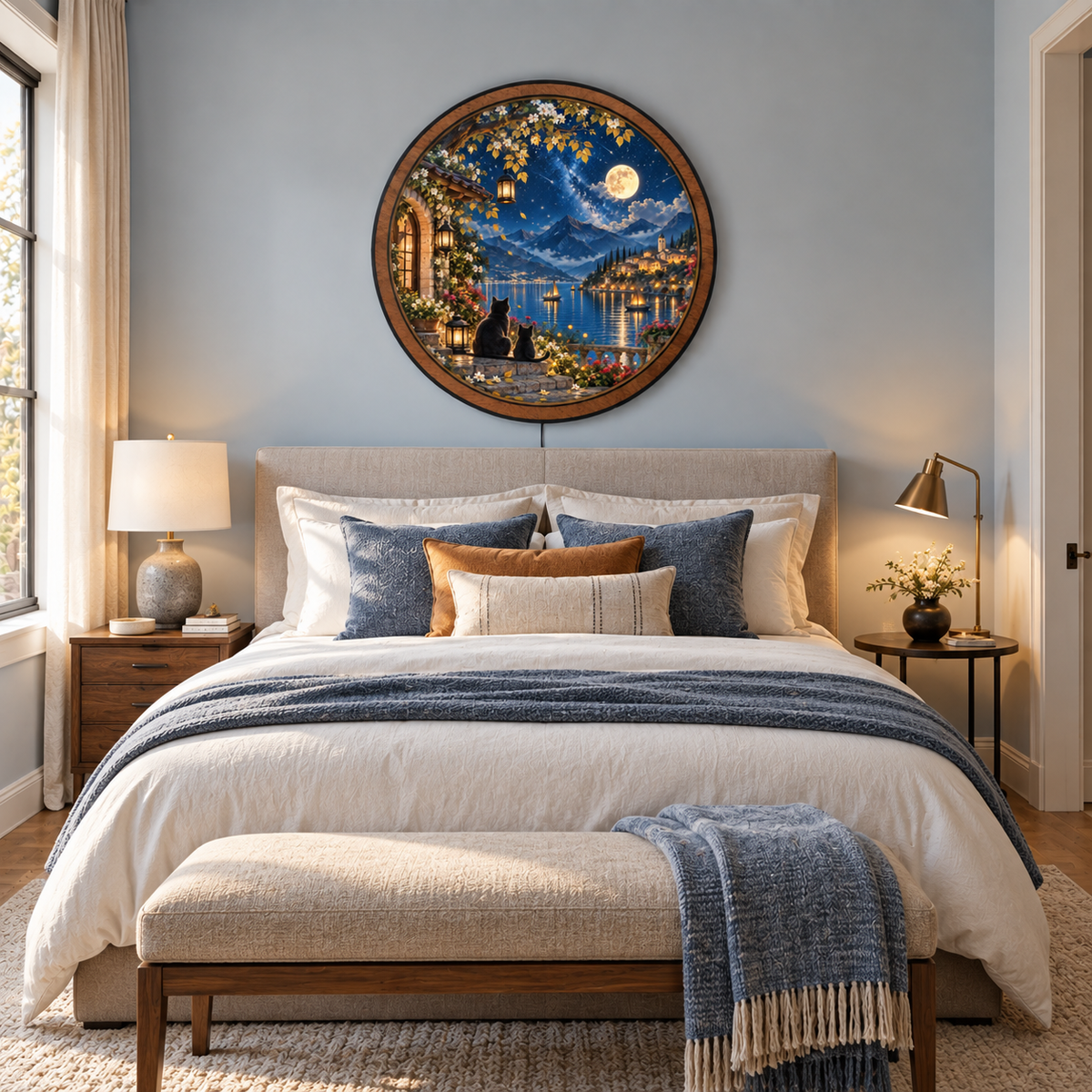 Moonlit Cat Haven – Starlit Lake LED Wall Art