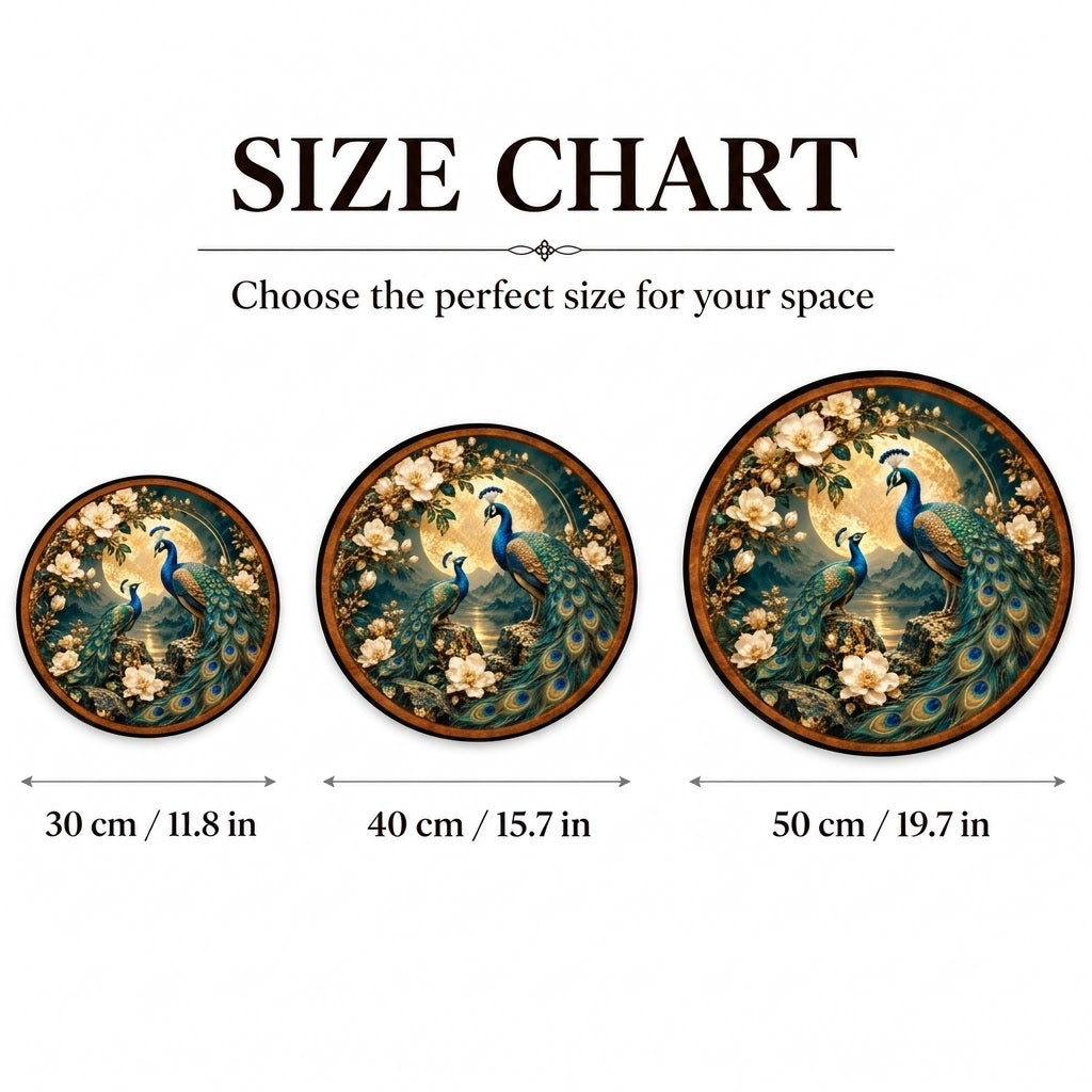 Moonlit Peacock Garden – Handcrafted LED Wall Art | Blue Peacocks & Golden Full Moon