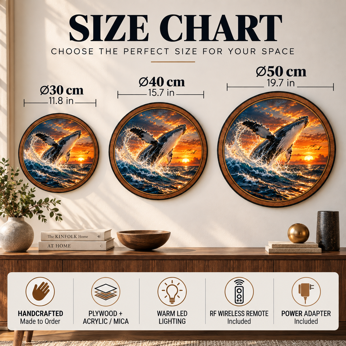 Breaching Humpback Whale Sunset Circular LED Wall Art