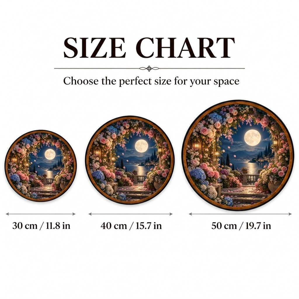 Moonlit Rose Garden – Handcrafted Round LED Wall Art