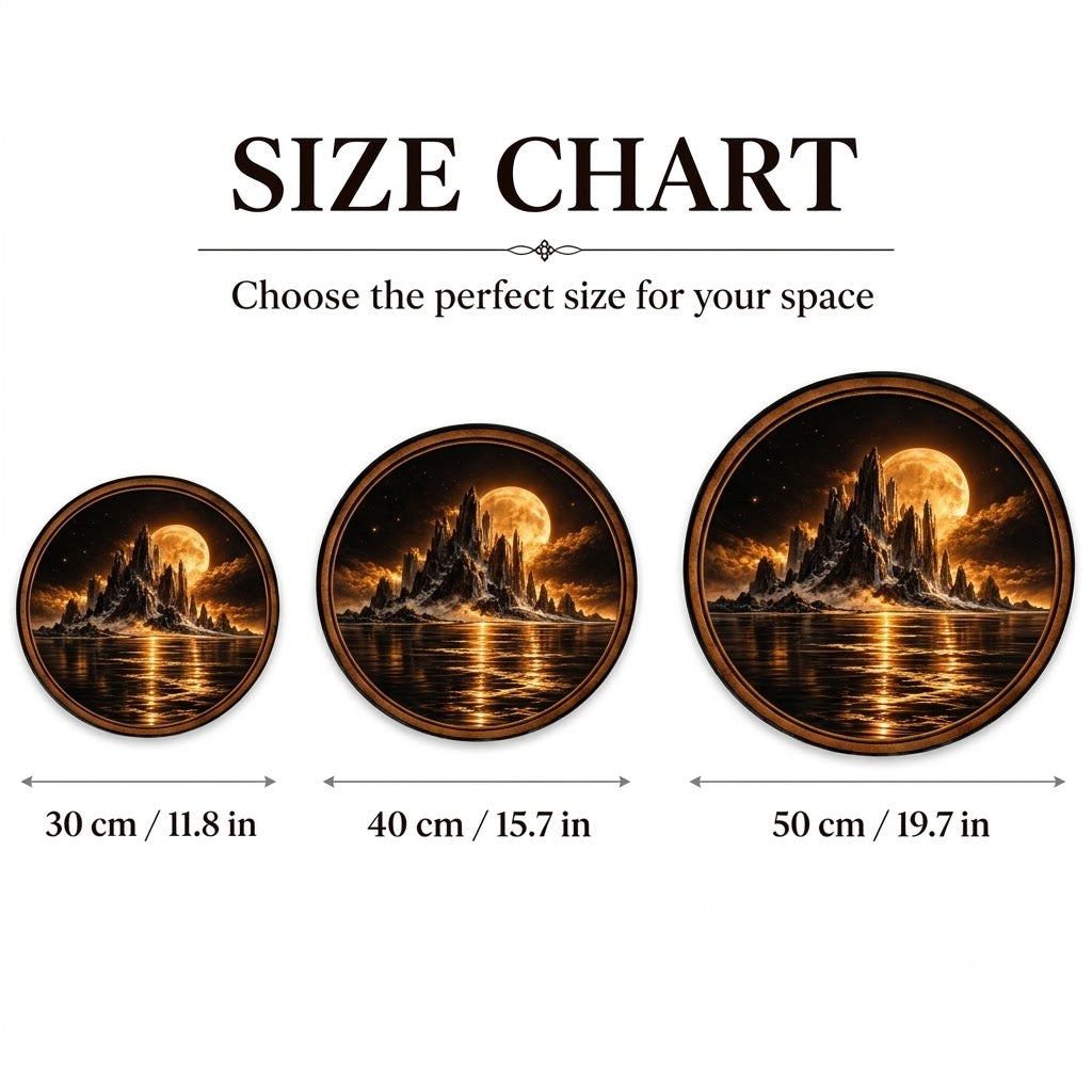 Handcrafted Golden Moon Mountain LED Wall Art – Mystical Black & Gold Landscape, Full Moon Night Sky Decor