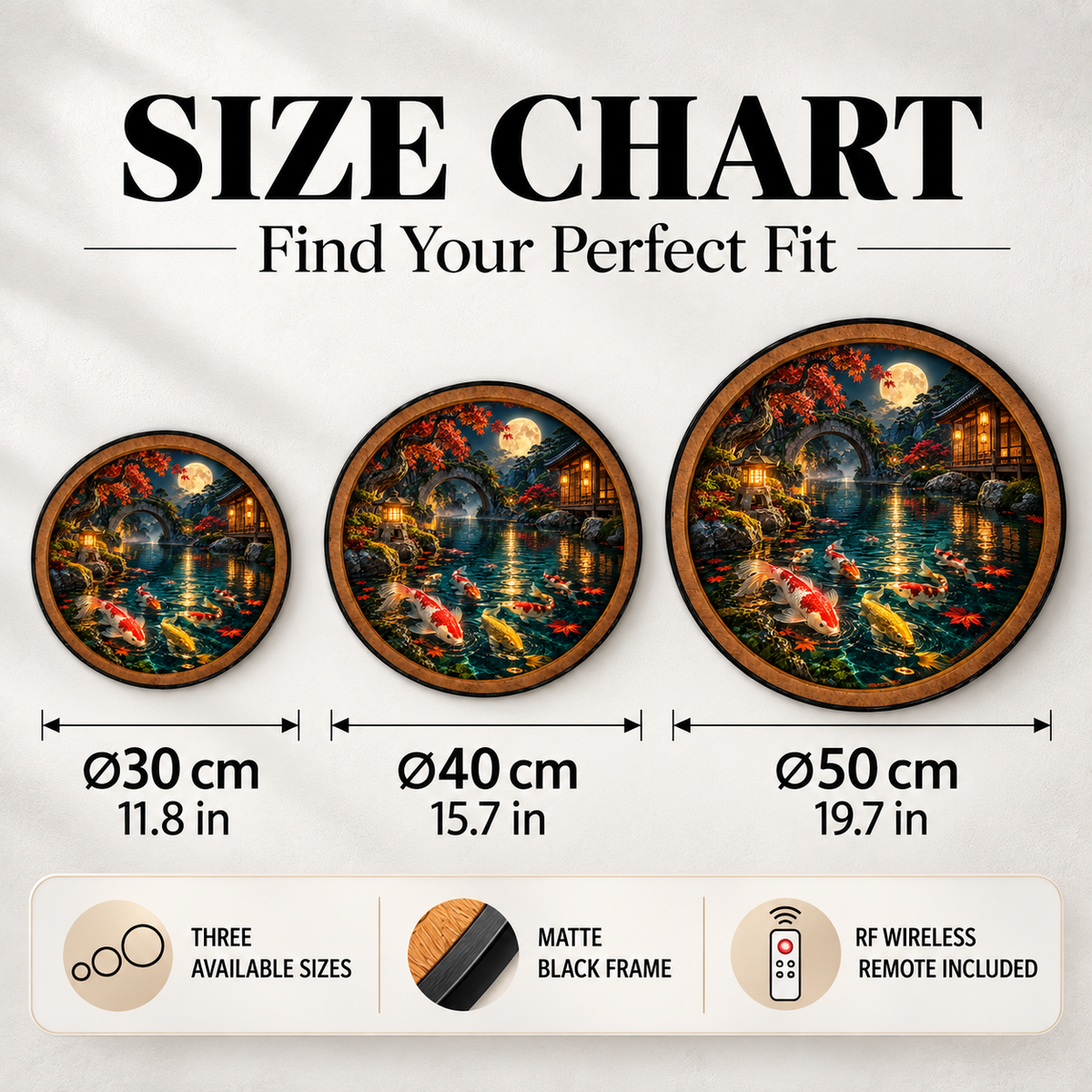 Moonlit Koi Garden – Handcrafted Round LED Wall Art