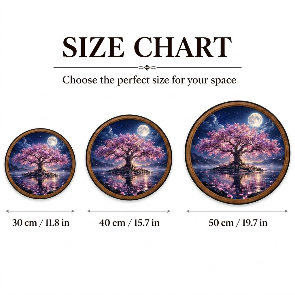 Handcrafted Moonlit Cherry Blossom Tree LED Wall Art – Pink Sakura & Full Moon Japanese Nature