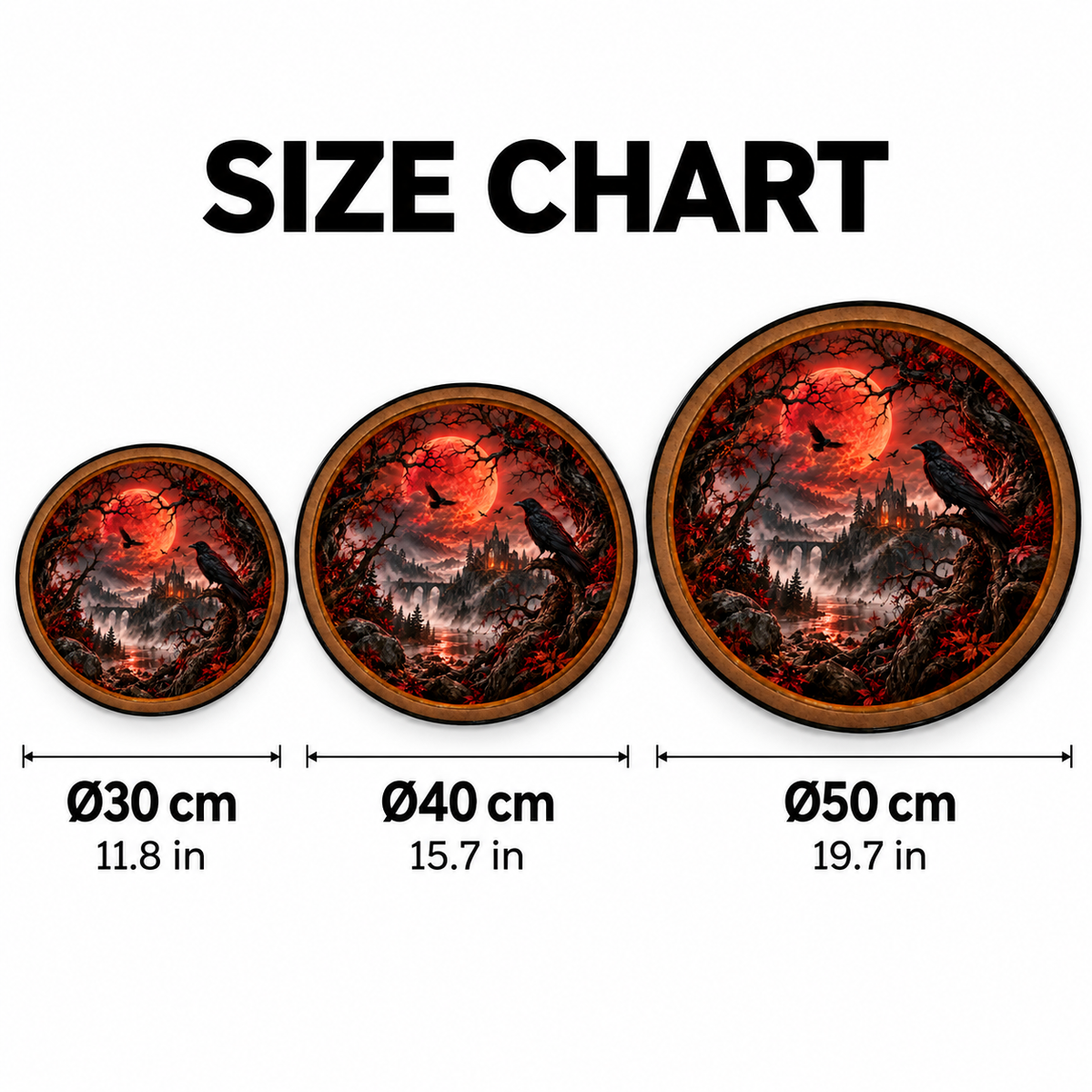 Crimson Moon Raven Gothic Castle Circular LED Wall Art