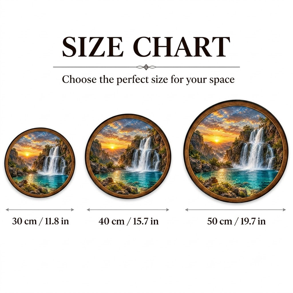 Handcrafted Waterfall LED Wall Art – Golden Sunset Mountain Landscape, Turquoise Lake & Nature