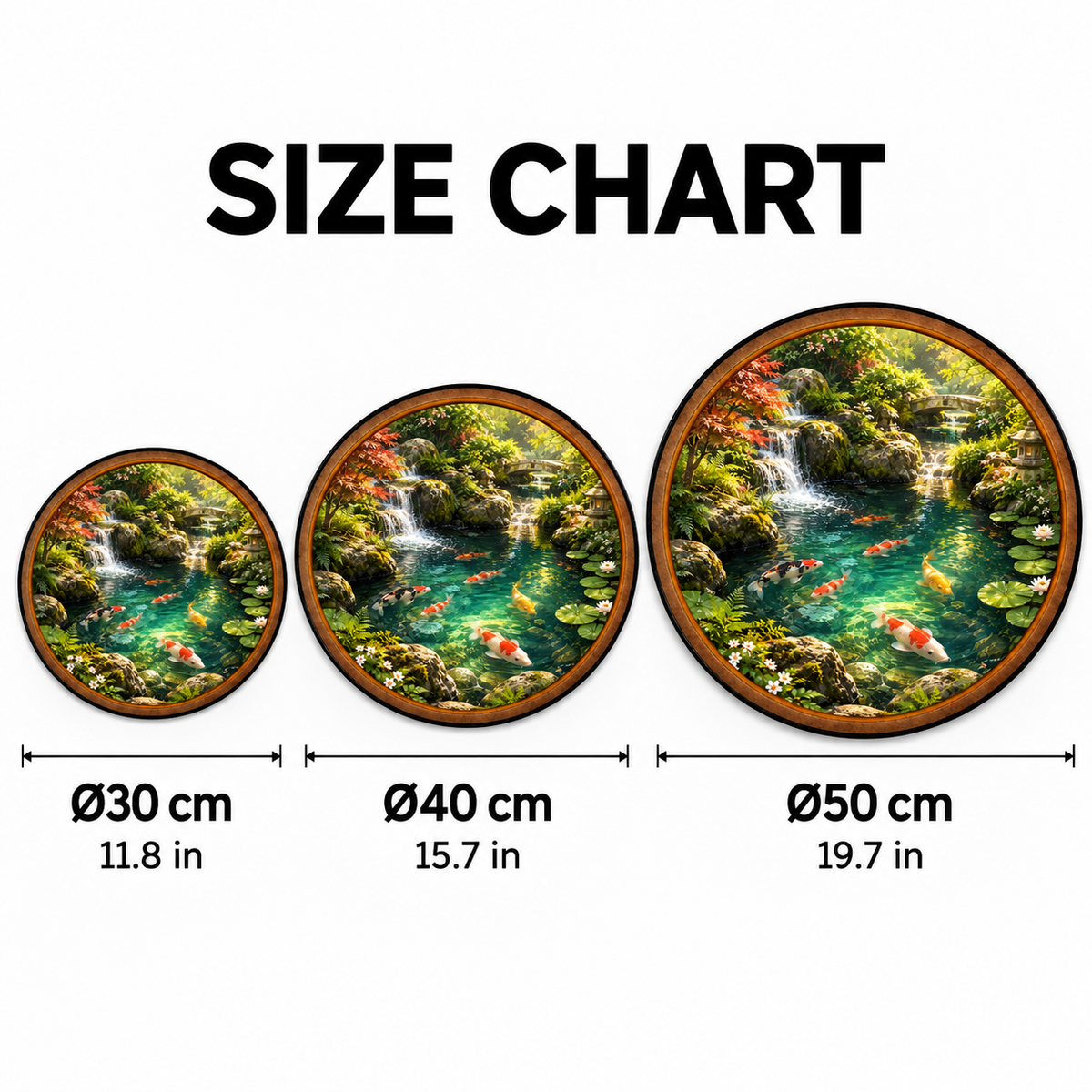 Koi Garden Waterfall Serenity Circular LED Wall Art