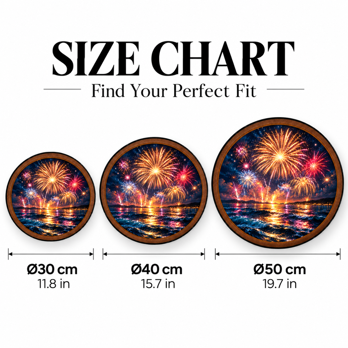 Ocean Fireworks Celebration – Handcrafted Round LED Wall Art