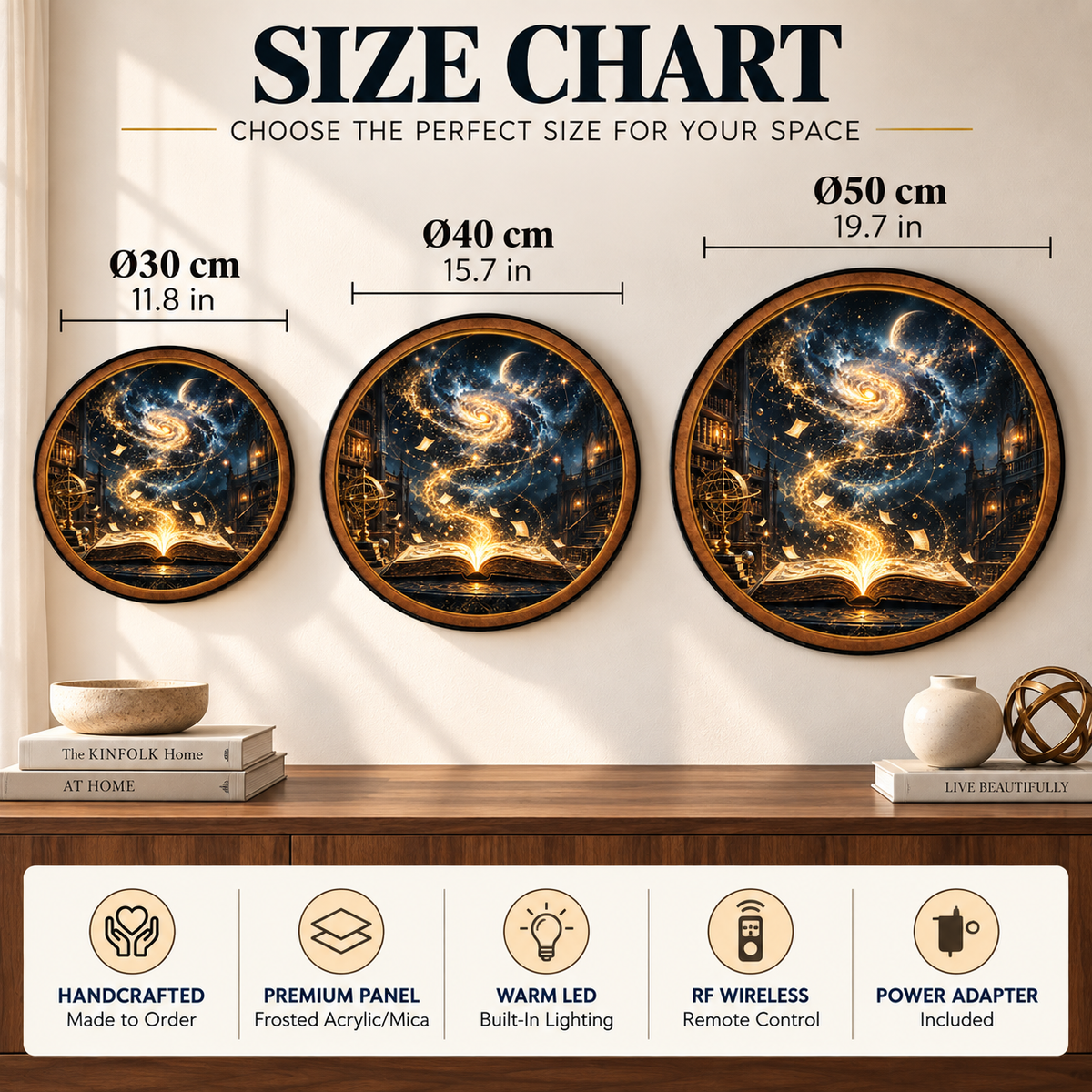 Celestial Library Magic Book Circular LED Wall Art