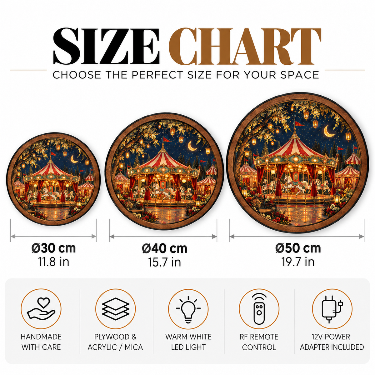 Enchanted Moonlight Carousel – Fantasy Round LED Wall Art