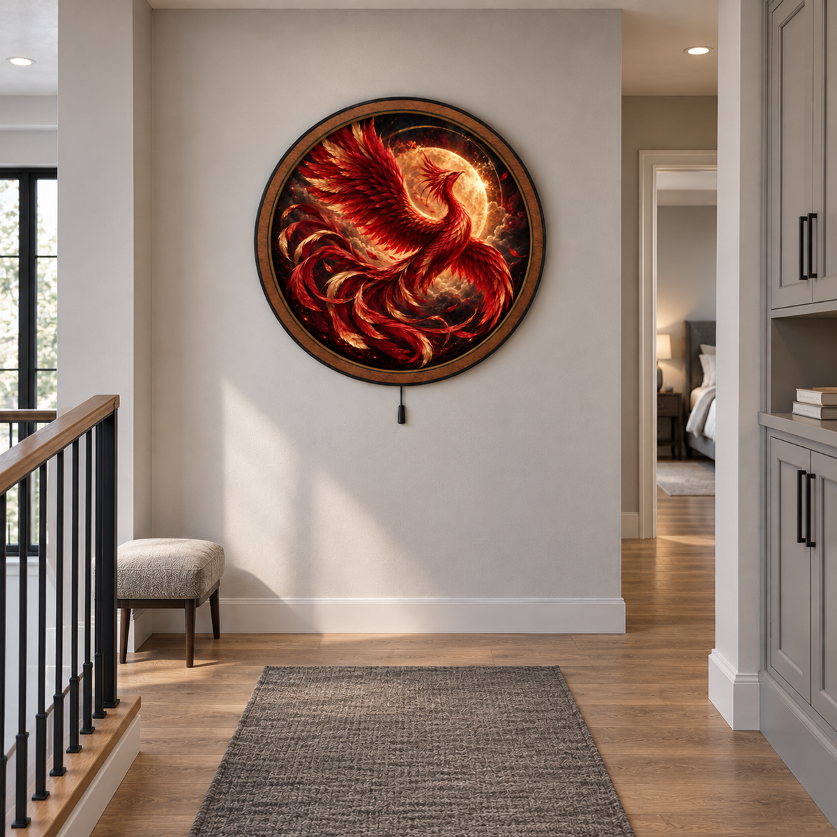 Crimson Phoenix – Golden Moon LED Wall Art