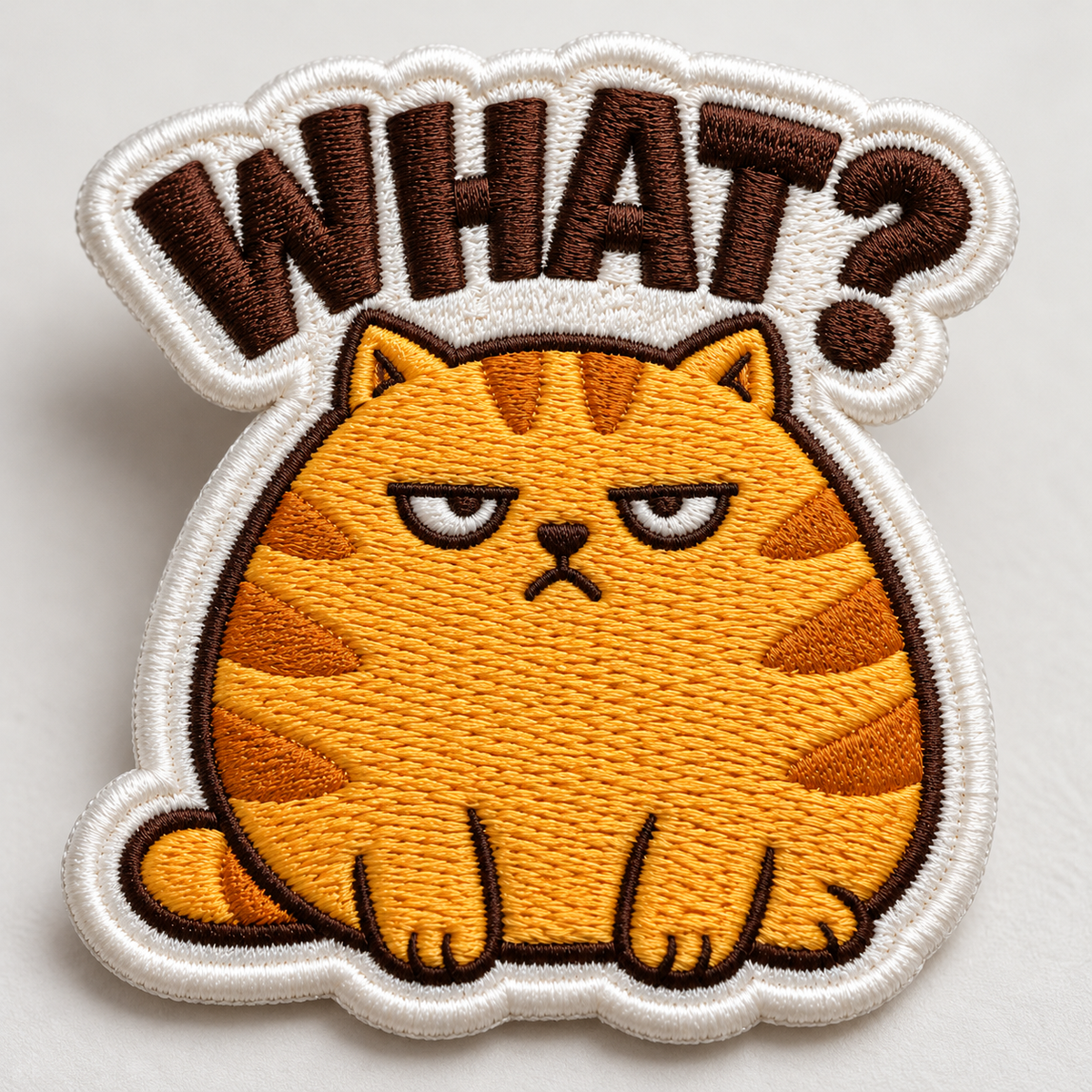 What? Grumpy Orange Cat Embroidered Iron-On Patch – Funny Cat Applique