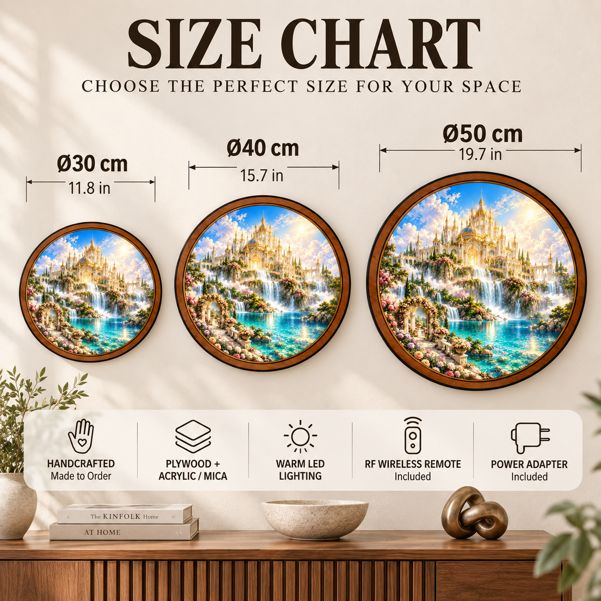 Celestial Garden Palace Waterfall Circular LED Wall Art