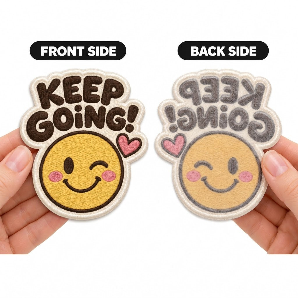 Keep Going Smiley Face Embroidered Iron-On Patch