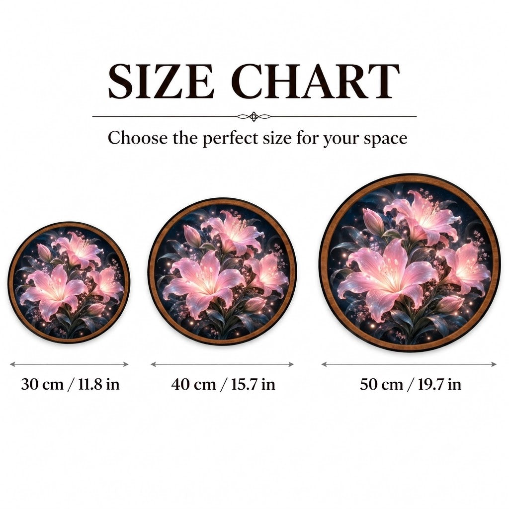 Enchanted Pink Lilies – Handcrafted Round LED Wall Art