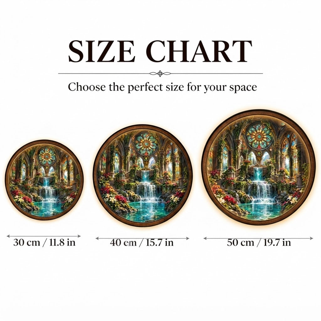 Handcrafted Enchanted Gothic Garden LED Wall Art – Stained Glass Waterfall Sanctuary