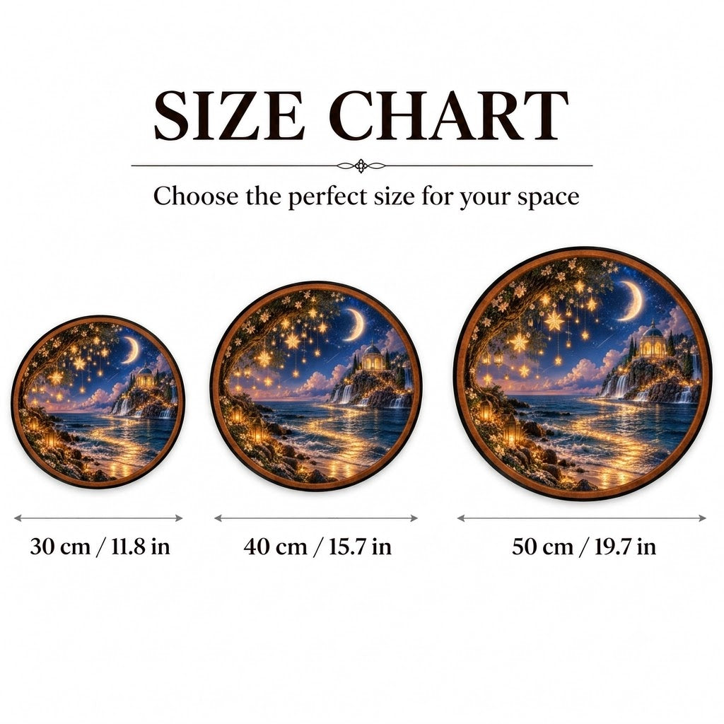 Starlit Moonlight Cove – Handcrafted Round LED Wall Art