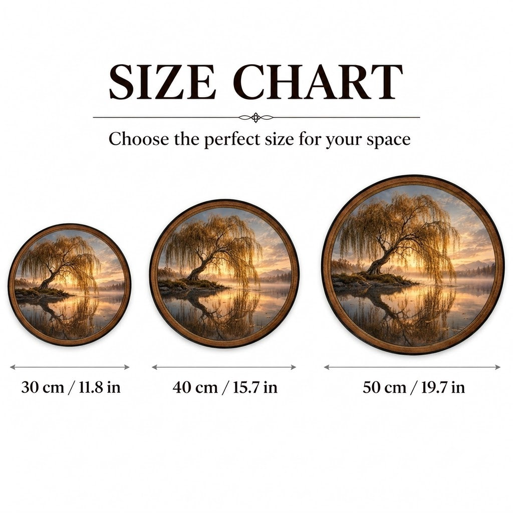 Handcrafted Golden Willow Tree LED Wall Art – Peaceful Sunset Lake Landscape, Rustic Nature