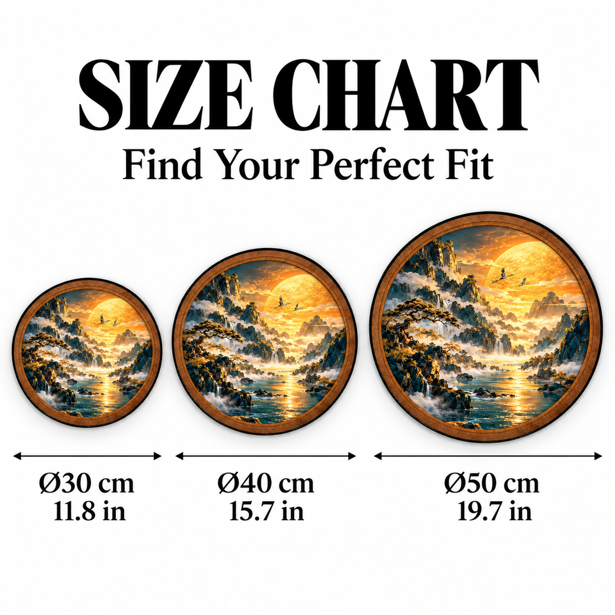Golden Mountain Serenity – Handcrafted Round LED Wall Art
