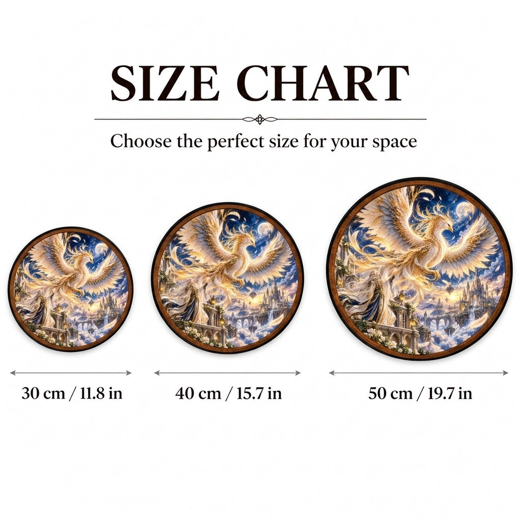 White & Gold Fantasy Phoenix, Heavenly Castle – Handcrafted LED Wall Art