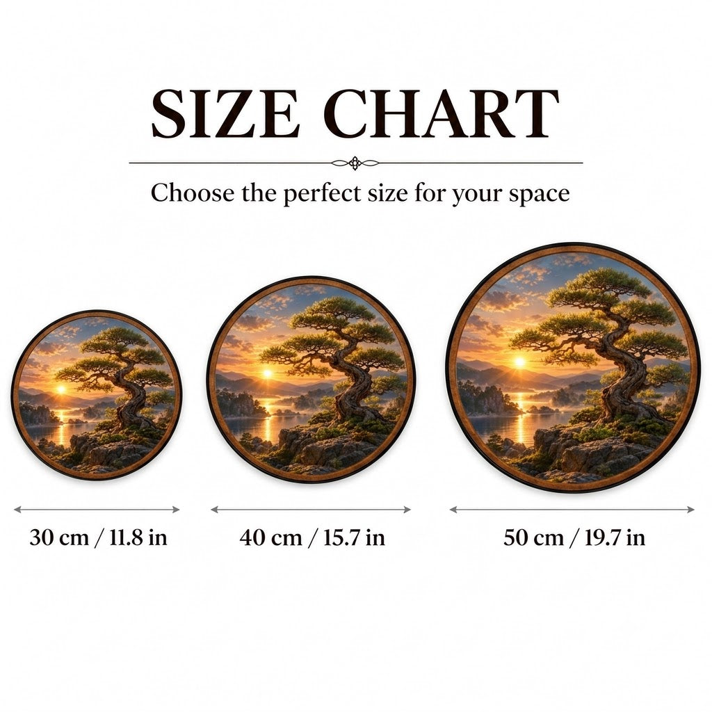 Golden Sunset Bonsai – Handcrafted Round LED Wall Art