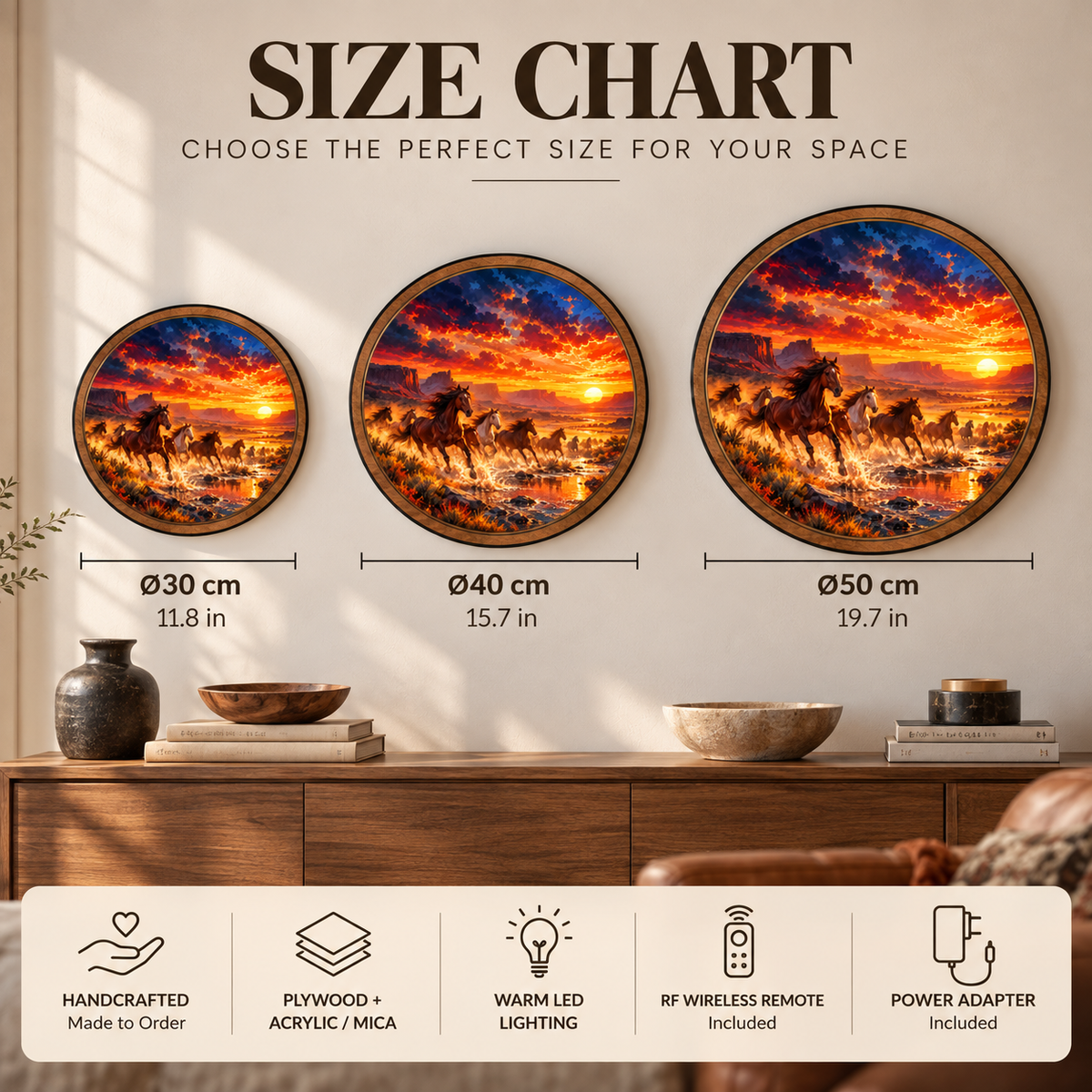Wild Horses Canyon Sunset Circular LED Wall Art