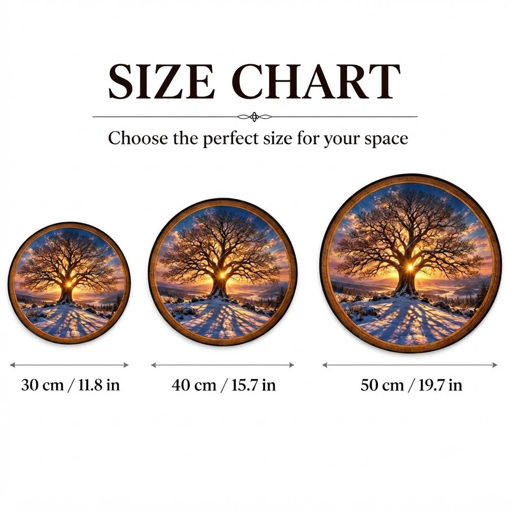 Handcrafted Tree of Life LED Wall Art – Winter Oak Tree at Golden Sunset, Rustic Nature